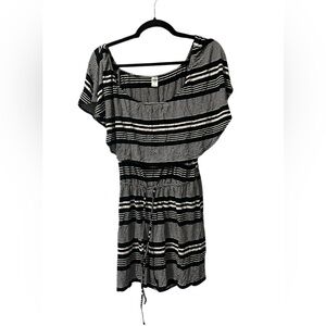Old Navy Jumpsuit Women L Small Black Striped Drawstring Short Sleeve Casual (91